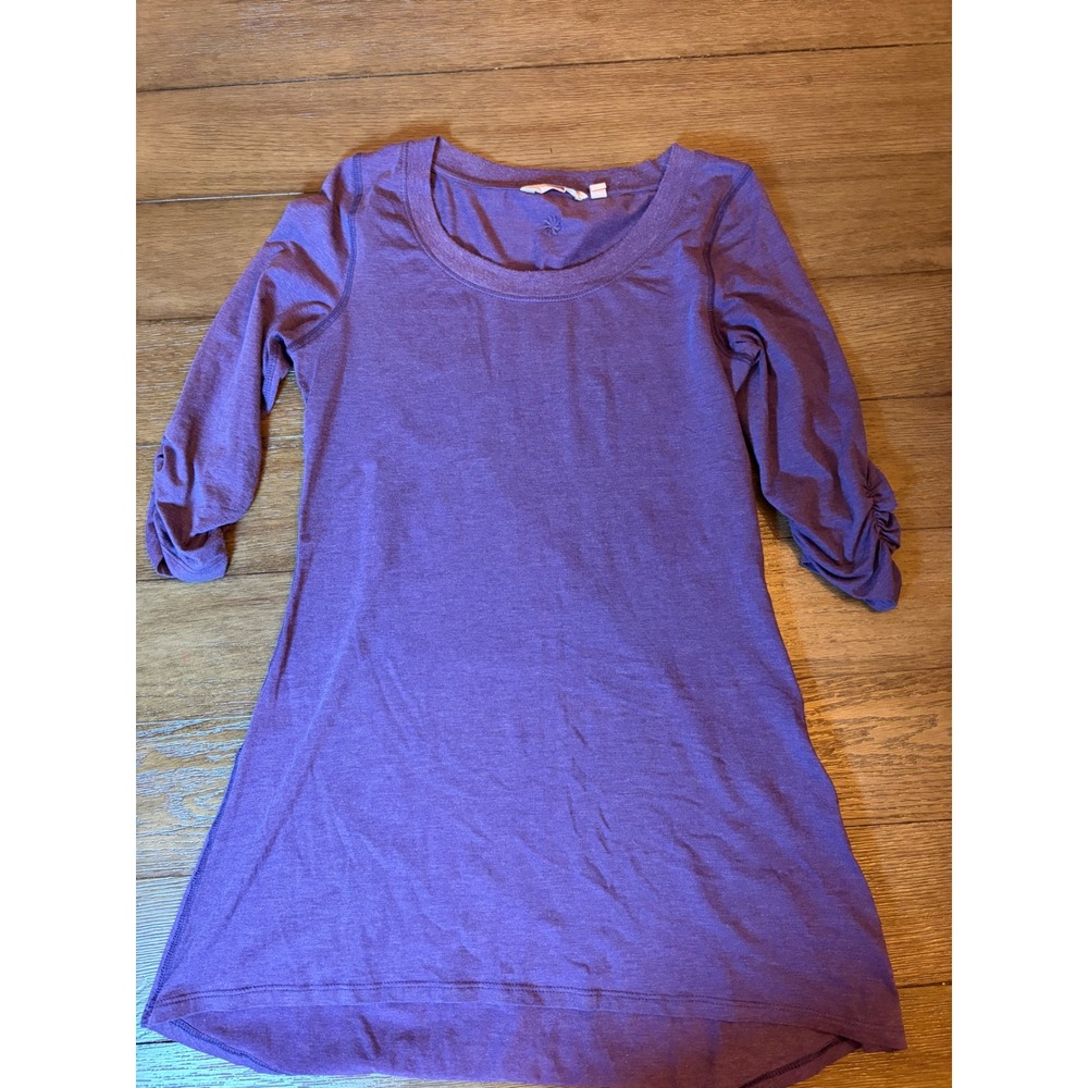 Athleta Womens Purple Ruched Sleeve Scoop Neck A-Line Tunic Top XS Heathered